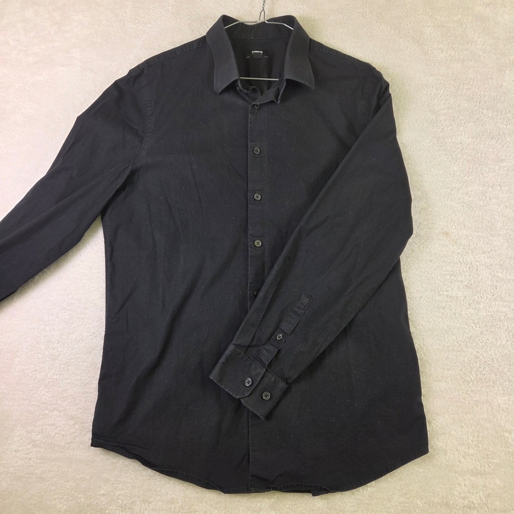 Express Extra Slim 1MX Mens Black Button Down Shirt Long Sleeve Stretch Medium